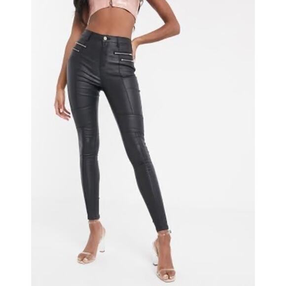 Missguided Moto coated vice skinny jeans in black with zip details size 12 $45 - Picture 1 of 12